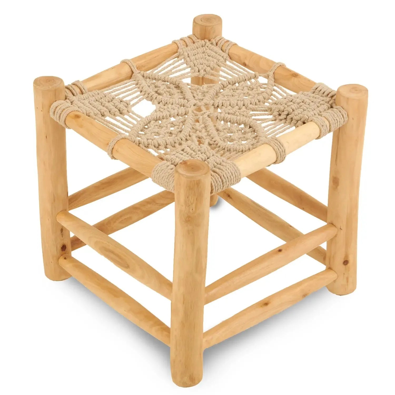 Boutique Camping Macramé Wooden glamping Stool for Bell Tent