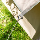 close up shot of vela air tent's guy rope attachment to tent