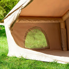 internal view of the vela air tent's air beams and mesh windows