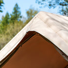 Close-up of the Vela Air Tent’s unzipped door seam and durable weatherproof fabric.