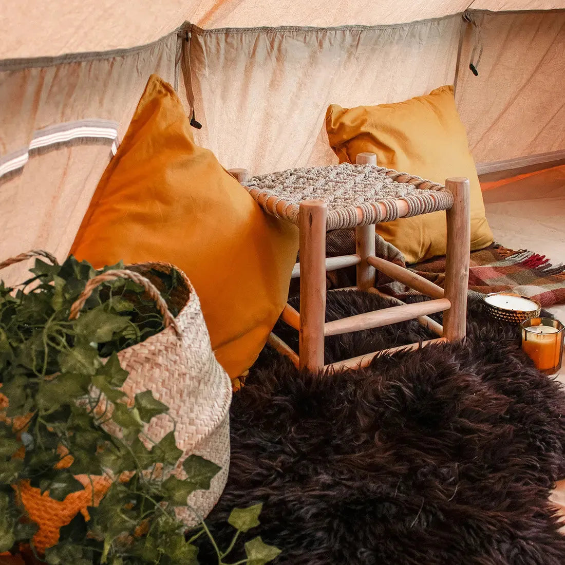 Boutique Camping Macramé Wooden glamping Stool for Bell Tent